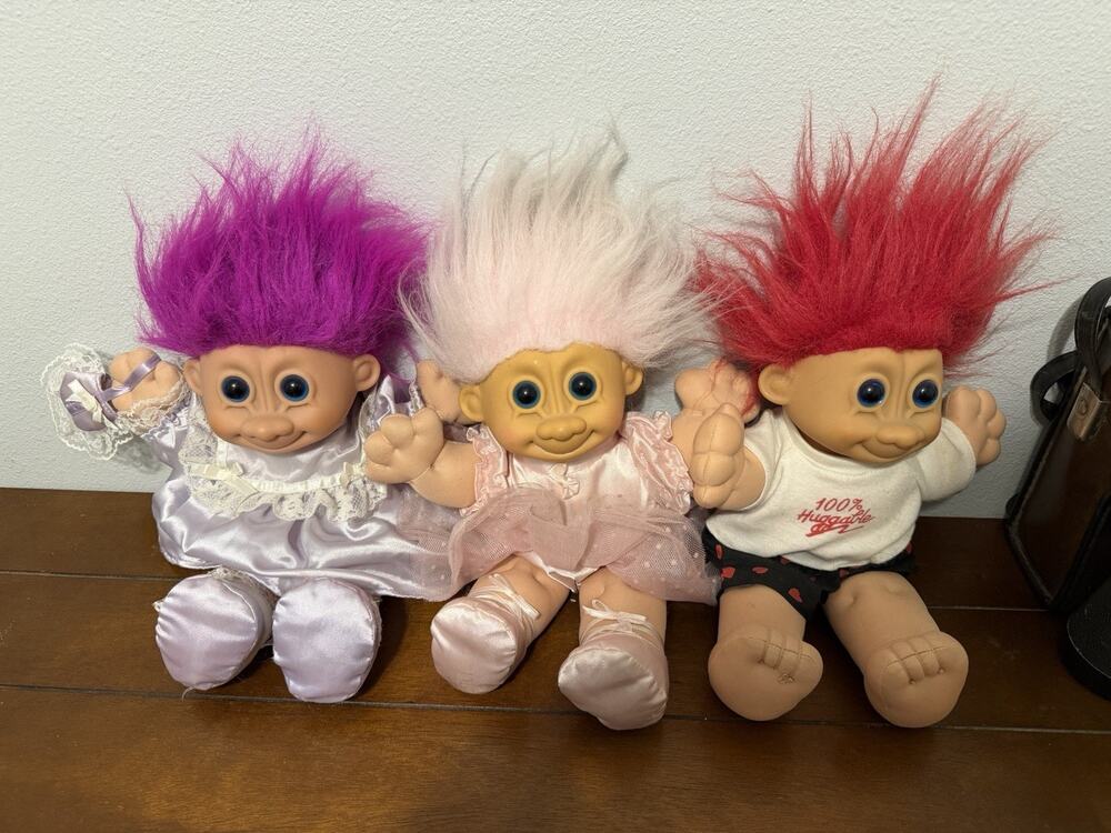 Vintage Russ Berrie Plush Troll Dolls set of 3 12” blue eyes